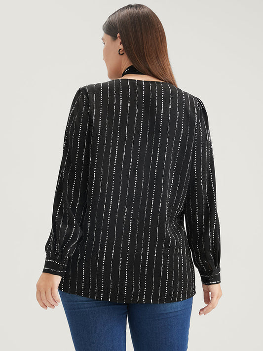 Striped V Neck Button Up Blouse