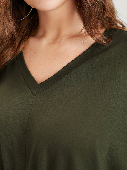 Solid Dolman Sleeve V Neck Twist Front T-shirt