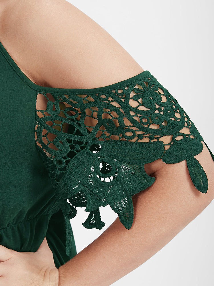 Solid Lace Keyhole Modal Chain Cold Shoulder Dress