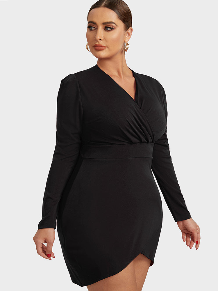 Puff Sleeve Wrap Bodycon Dress