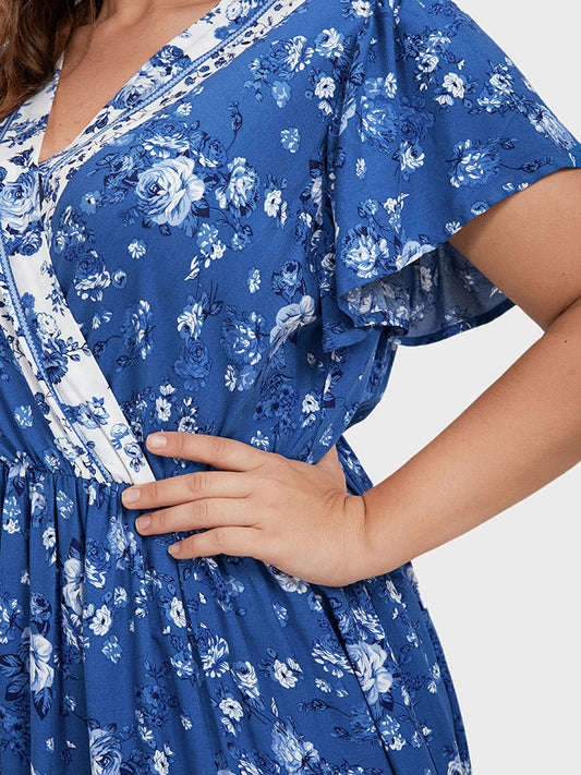 Bandana Button Flutter Split Wrap Maxi Dress