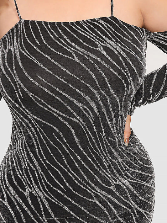 Sequin Striped Cold Shoulder Bodycon Dress