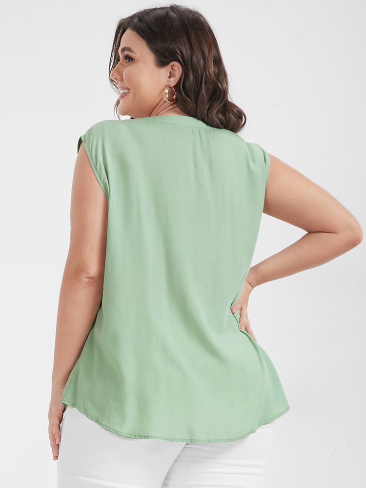 Plain Pocket Button Shirt Collar Tank Top