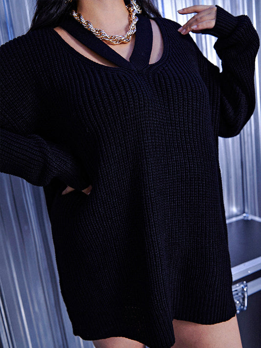 Solid Cut Out Sweater Dress