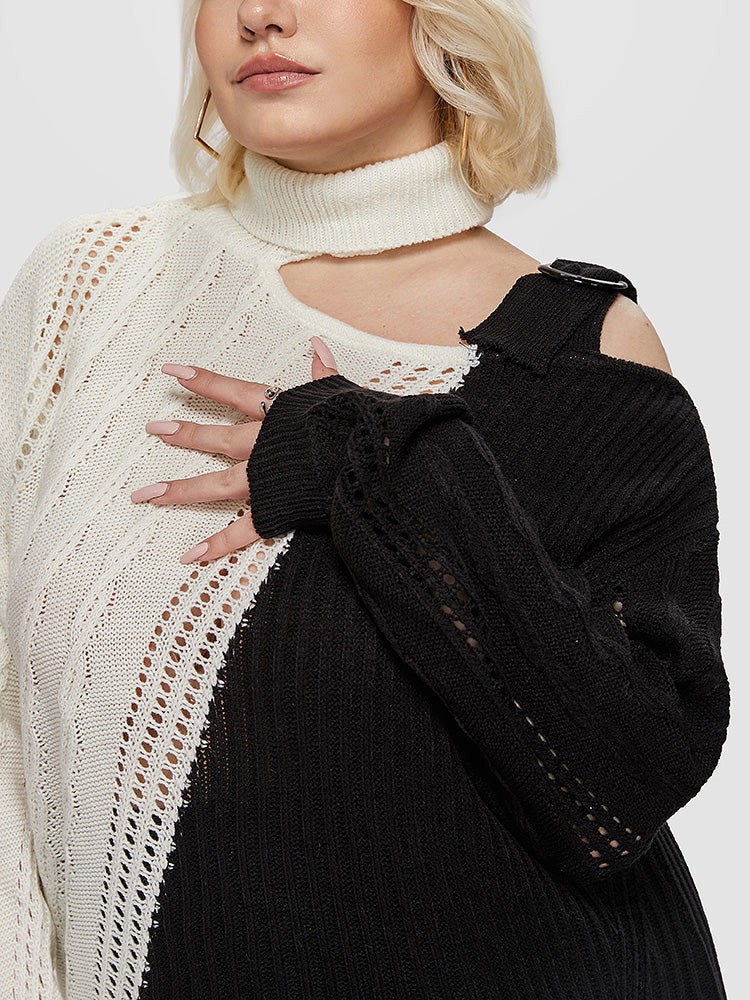 Colorblock Cut Out Cable Knit Sweater