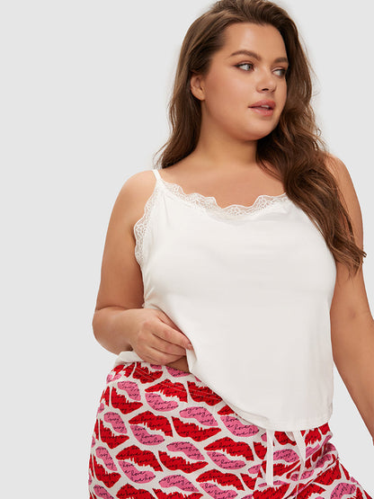 Lip Pattern Lace Trim Pajama Set