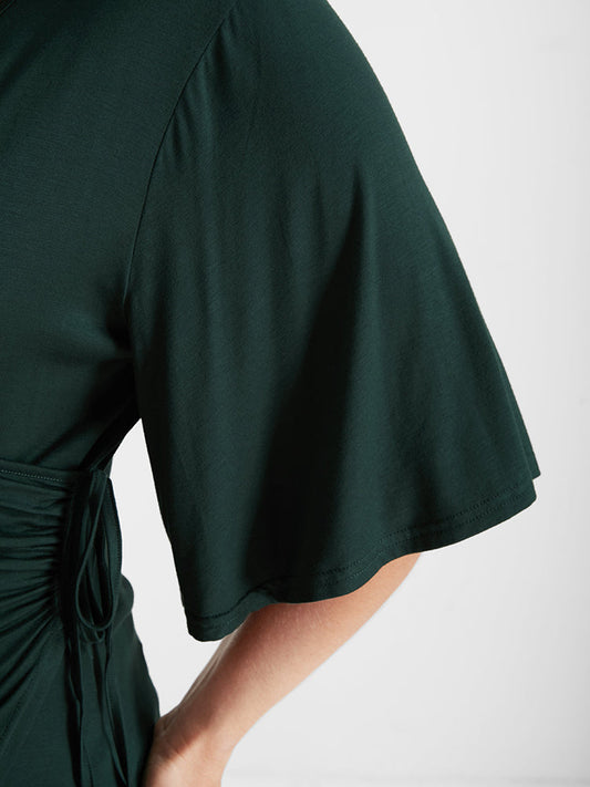 Plain Surplice Neck Wrap T-shirt