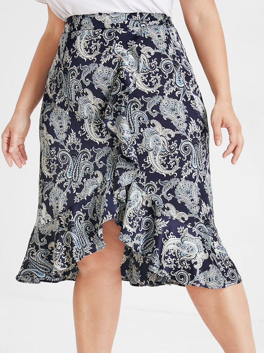 Paisley Pattern Ruffle Fishtail Hem Skirt
