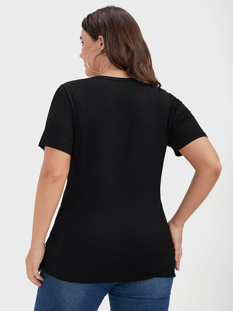 Plain Round Neck Cut Out Modal T-shirt