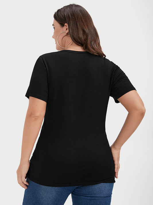 Plain Round Neck Cut Out Modal T-shirt
