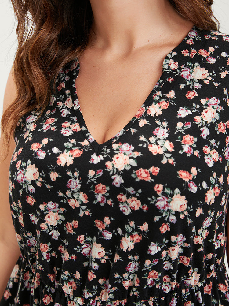 Ditsy Floral Badydoll Sleeveless Ruffle Tank Top