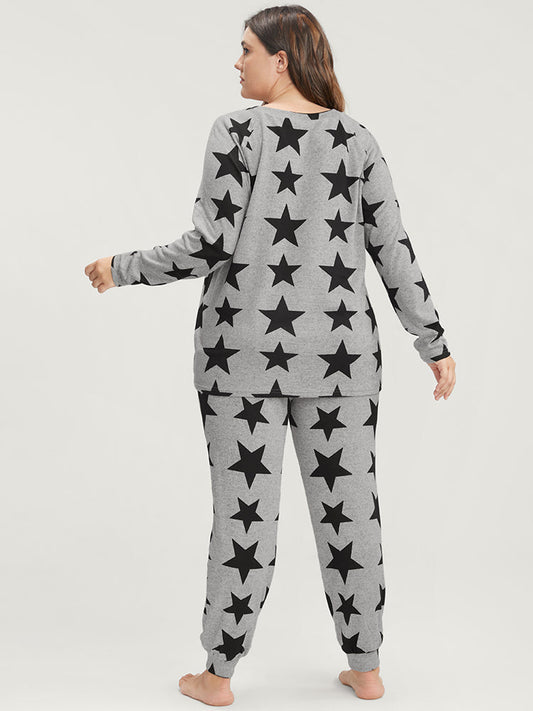 Star Print V Neck Pajama Set