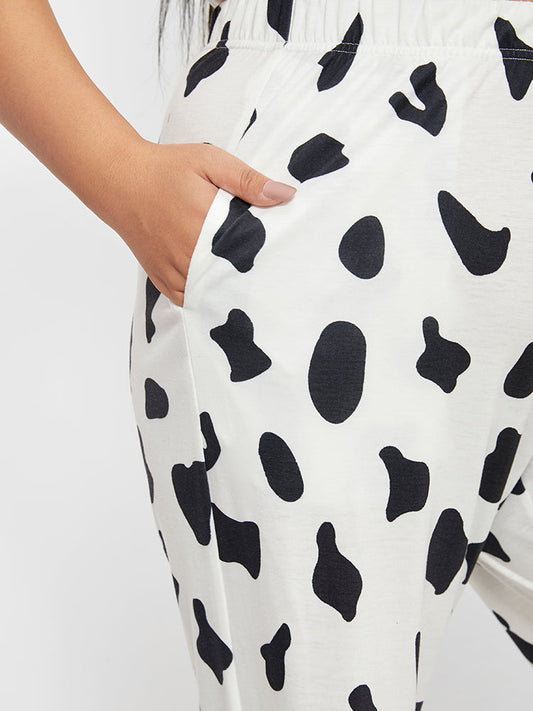 Cow Print Contrast Binding Pajama Set