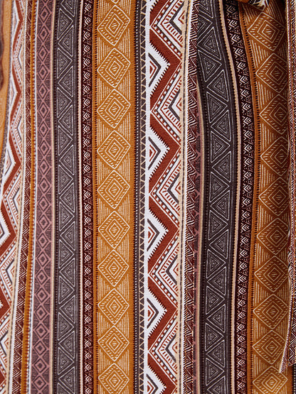 Geo Print Wrap Knot Fringe Hem Skirt