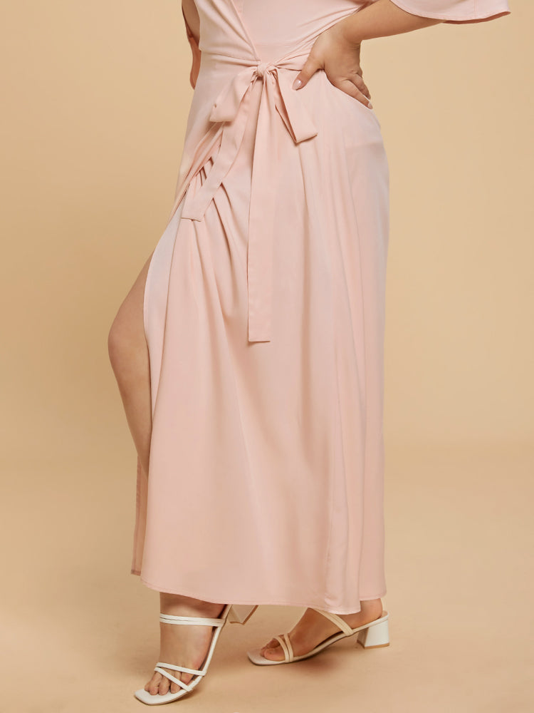 Plain Side Knot Wrap Maxi Dress