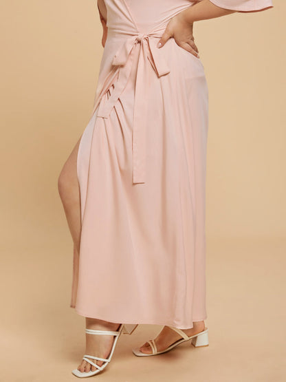 Plain Side Knot Wrap Maxi Dress