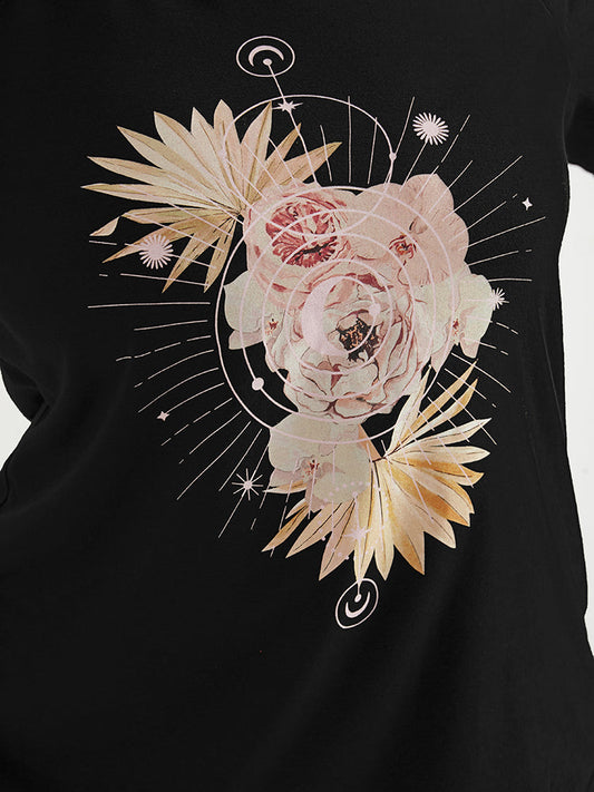 Floral Print Cold Shoulder T-shirt