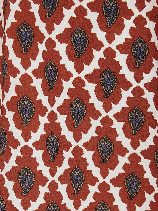 Paisley Off Shoulder Tie Front Short Dress