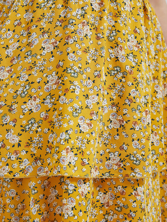 Ditsy Floral Elastic Waist Layered Skirt