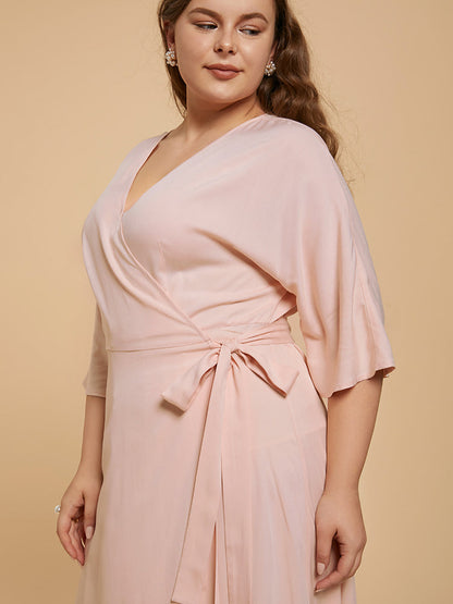 Plain Side Knot Wrap Maxi Dress