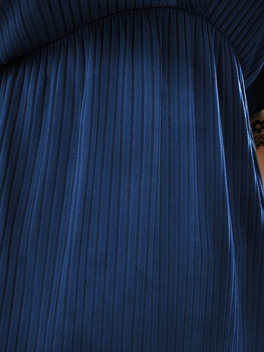 Plunging Neck Rib Knit Lace Trim Sleep Dress