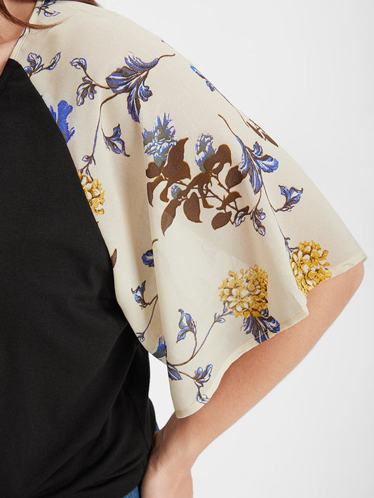 Floral Raglan Sleeve Knotted Modal T-shirt