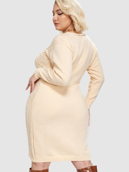 Cable Knit Twist Front  Sweater Dress