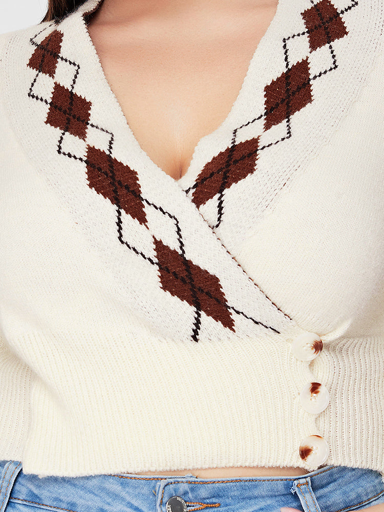 Argly Pattern Button Wrap Sweater