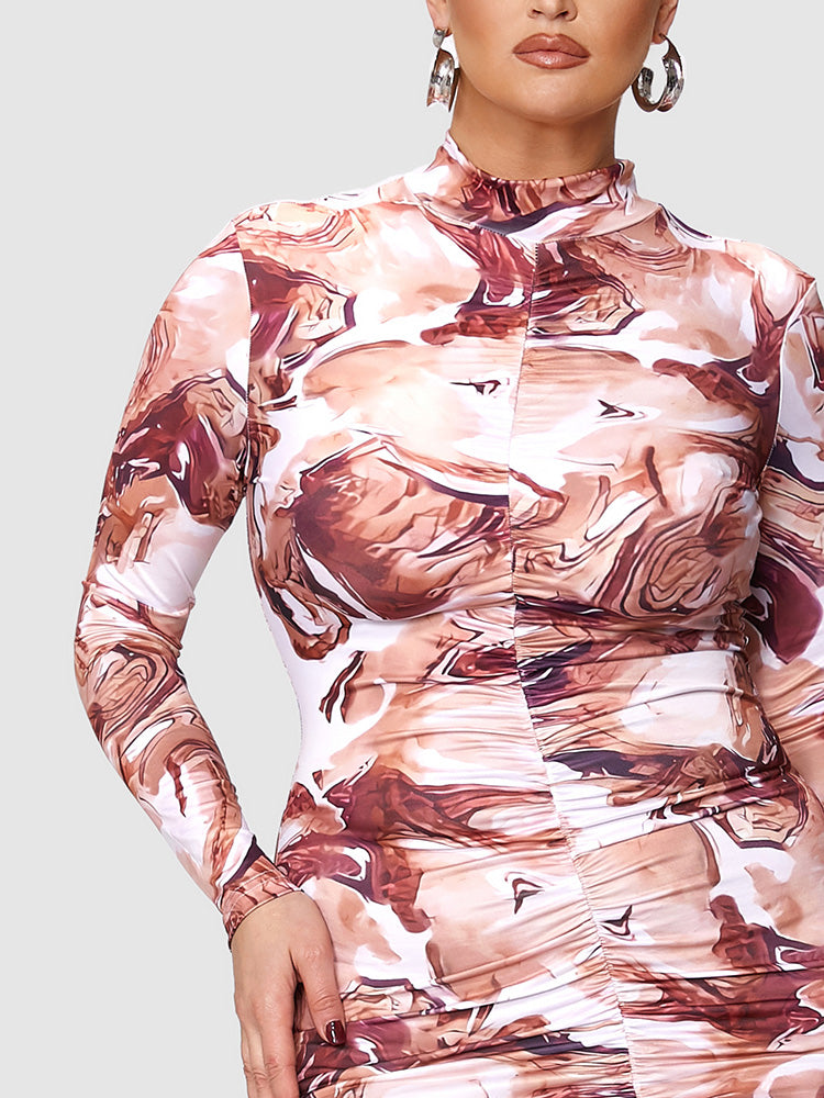 Marble Gathered Bodycon Dress