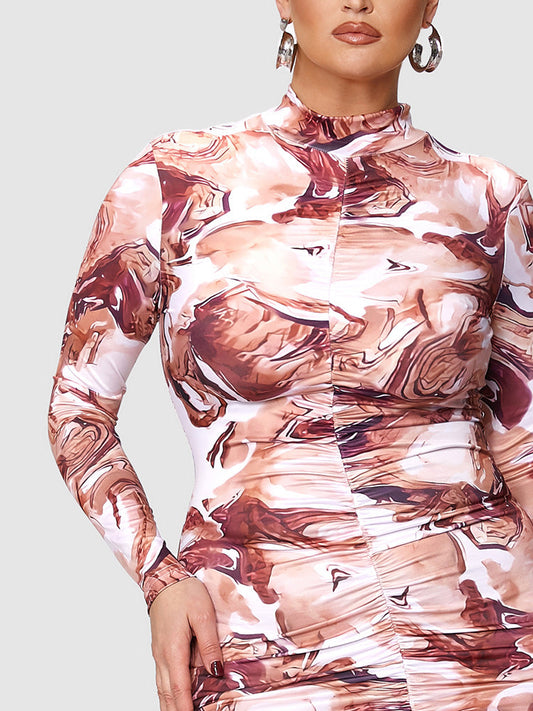 Marble Gathered Bodycon Dress