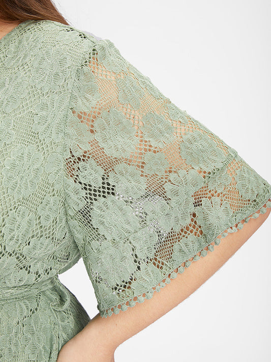 Bloom Dress - Floral Ruffles Crochet Lace Knot Dress