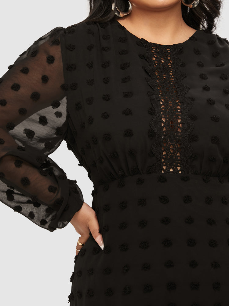 Polka Dot Mesh Lace Insert Dress
