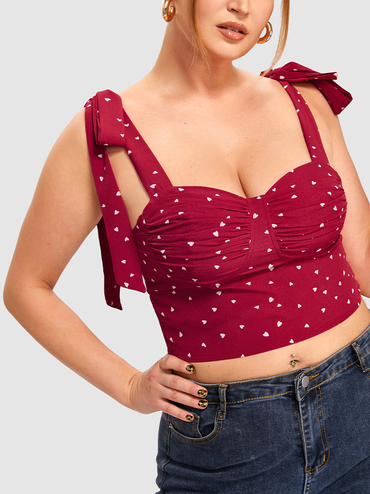 Tie Straps Heart Print Cami Top