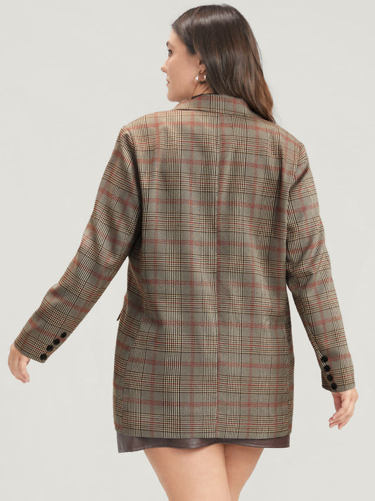 Plaid Flap Pocket Button Down Blazer Without Belt