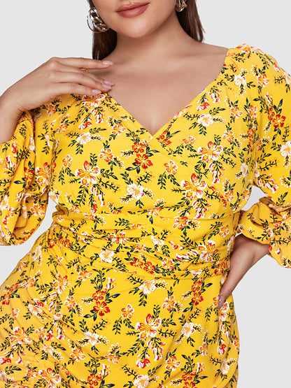 Ditsy Floral Ruched Drawstring Bodycon Dress