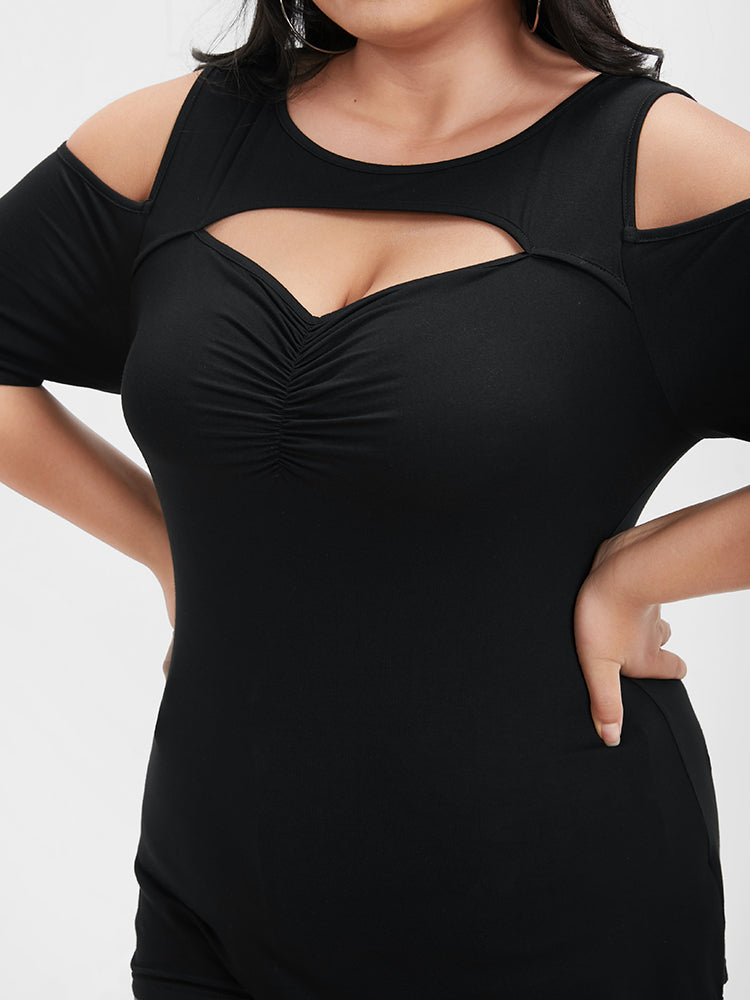 Solid Cut-out Skinny Cold Shoulder T-shirt