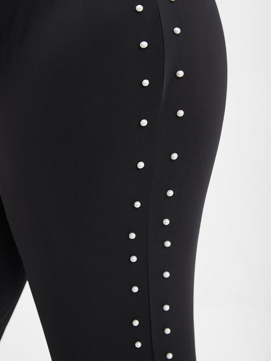 Solid Beaded Split Hem Skinny Leggings