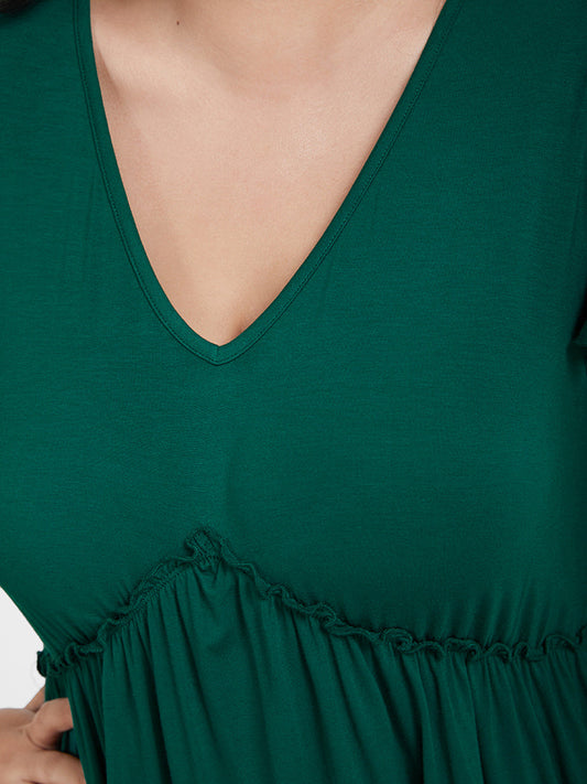 Solid V Ncek Ruffles Modal T-shirt