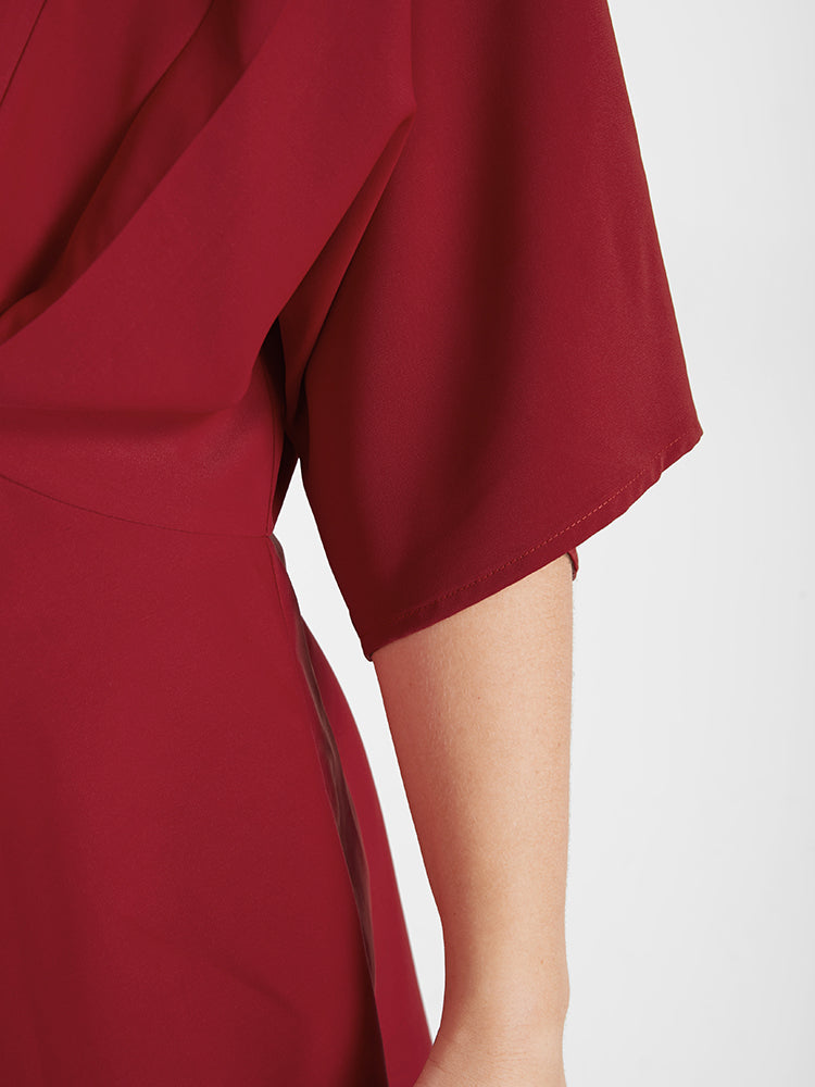 Solid  Asymmetrical Hem V Neck Flow Blouse