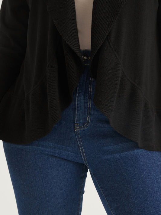 Plain Super Soft Knit Flutter Hem Open Front Cardigan