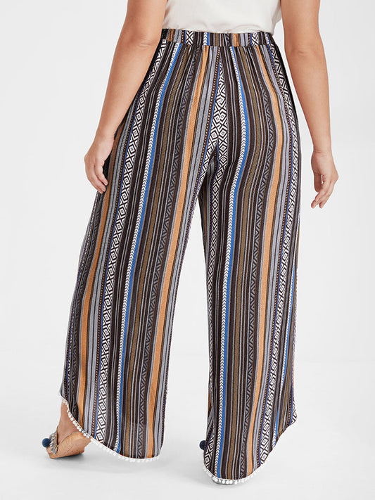 Striped Tassels Split Wide Leg Pants