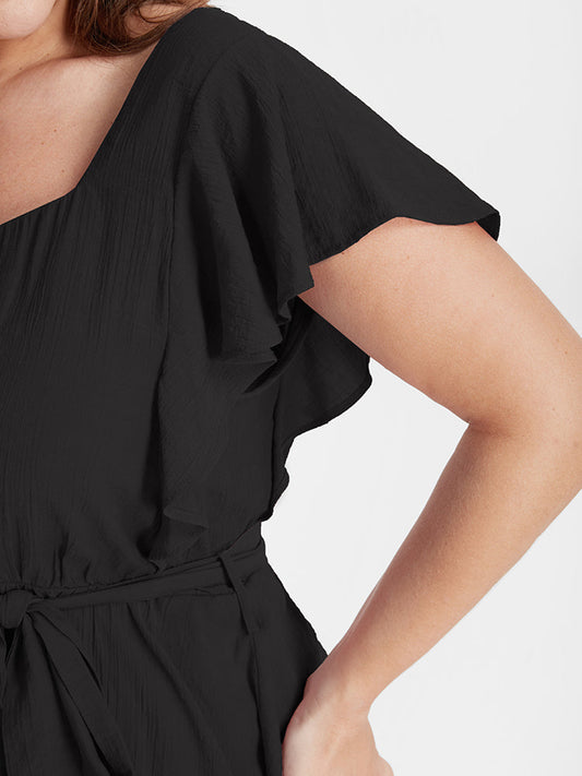 Plain Knotted Flutter V Neck  Blouse