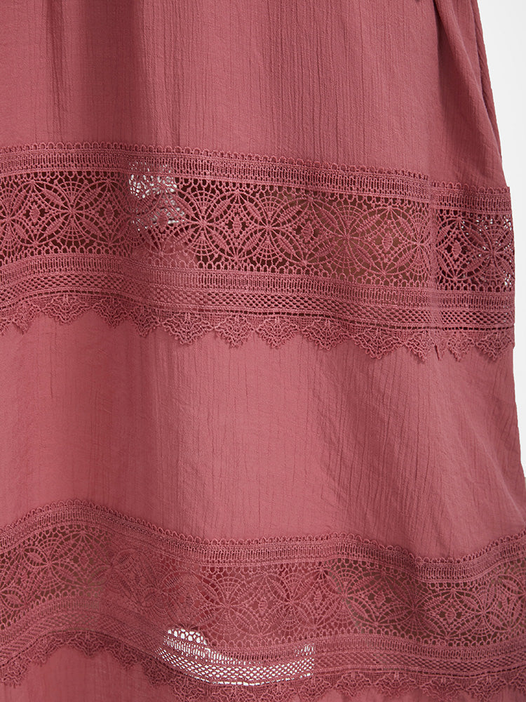 Plain Ruffled Eyelet Lace Shirred Wrap Maxi Dress