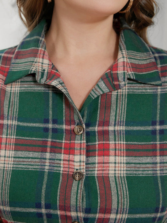Plaid Button Up Belted Blouse