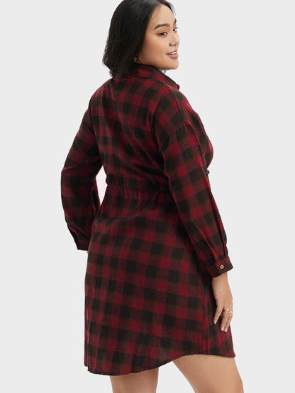 Plaid Button Shirt Dress