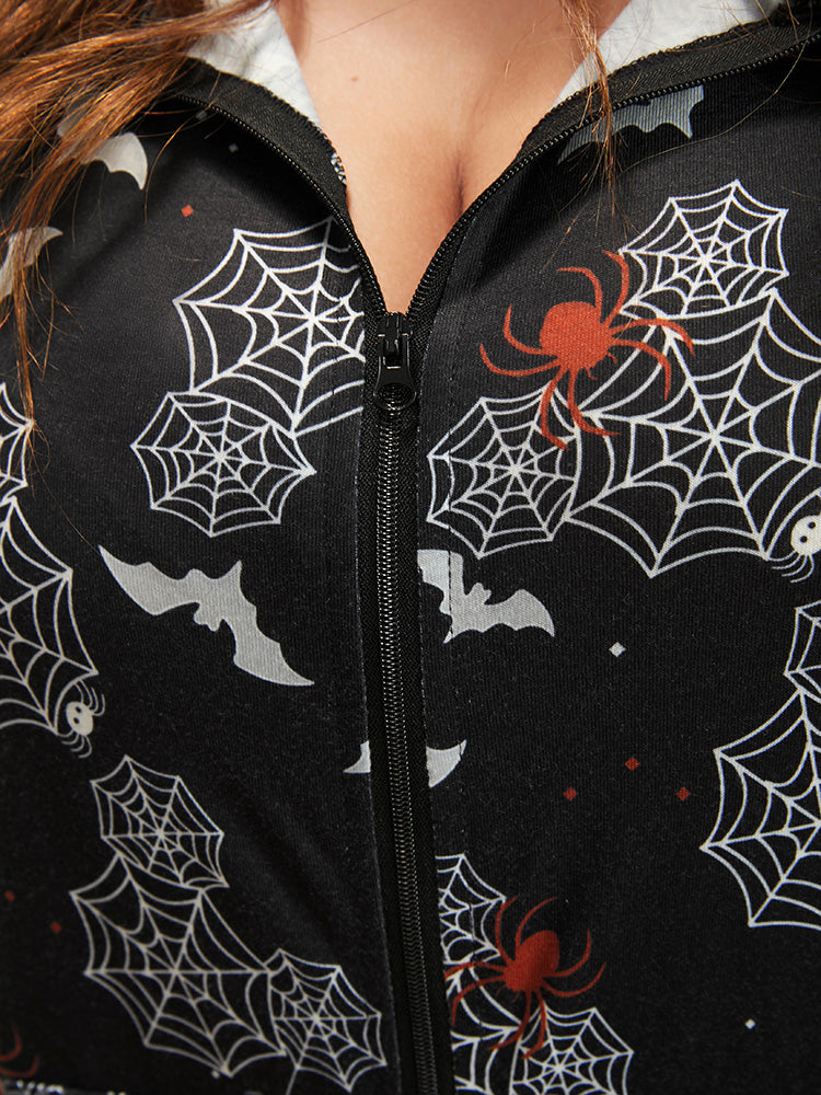 Halloween Print Pocket Zip Up Jumpsuit