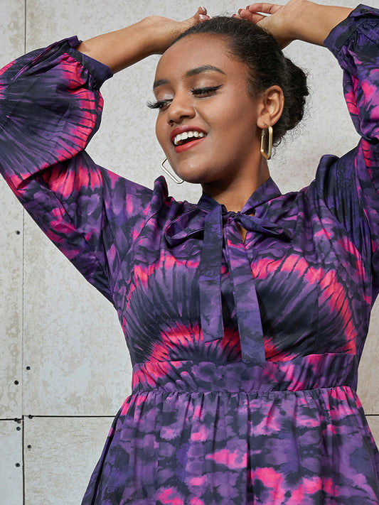 Tie Dye Knot Neck Irregular Hem Dress