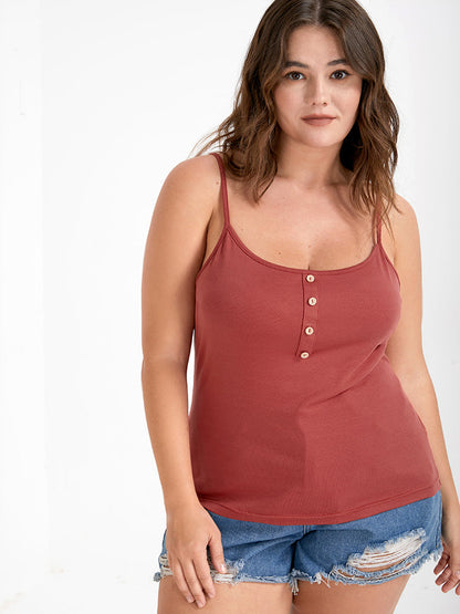 Plain Button Rib Cami Top