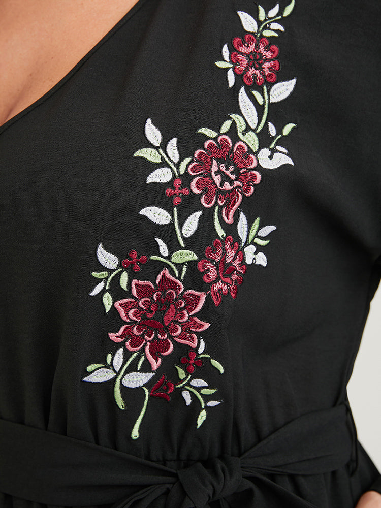 Solid Embroidered Pocket Belted Regular Jumpsuit