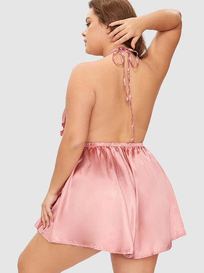 Samantha Casual At Home - Ruffle Backless Satin Romper